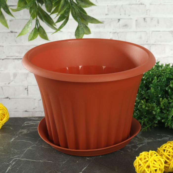 Кашпо d=14 см "Кэрол" с подставкой, цвет терракотовый