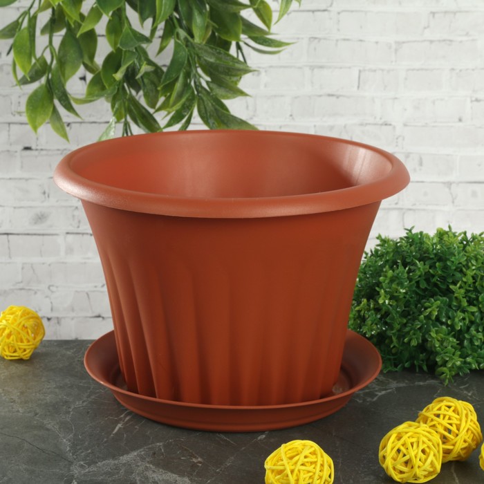 Кашпо d=18 см "Кэрол" с подставкой, цвет терракотовый