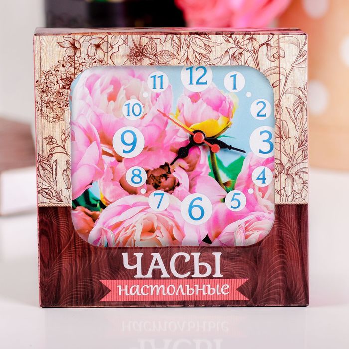 Часы настольные "Пионы"