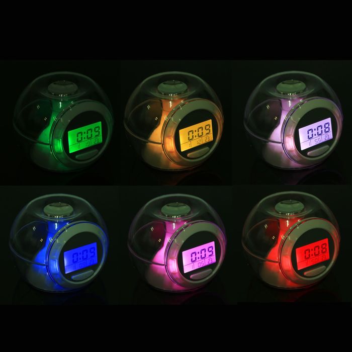 Будильник LuazON LB-06, 7 цветов дисплея, 6 мелодий, прозрачный