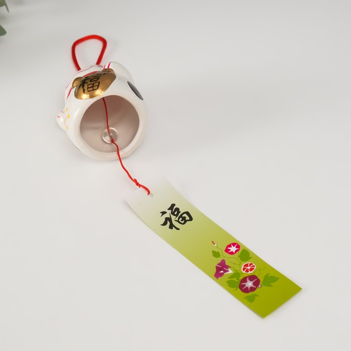Сувенир керамика колокольчик "Манэки-нэко" белый 6х6,5х5,5 см