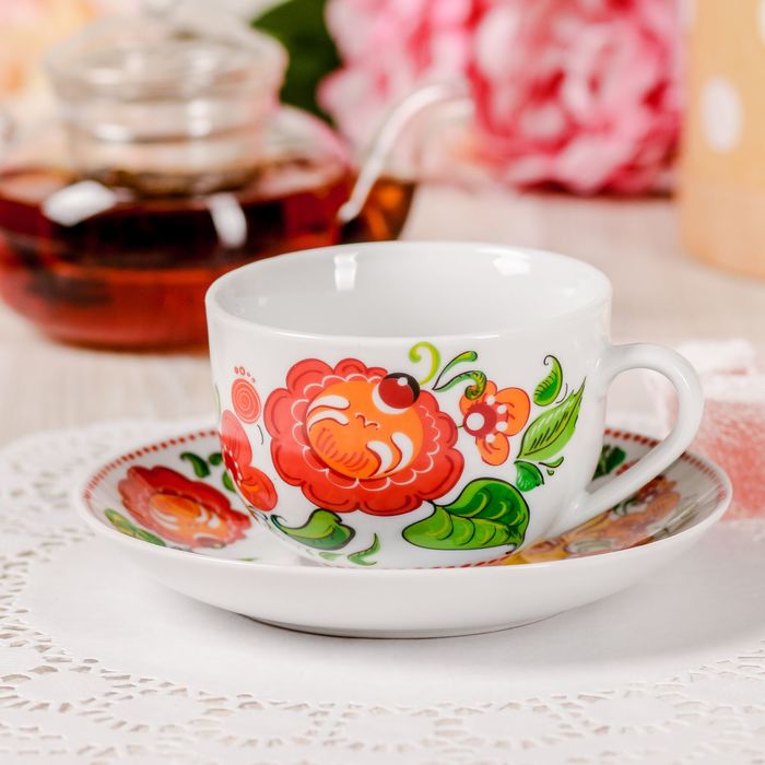 Кружка с блюдцем "Жостово", 220 мл