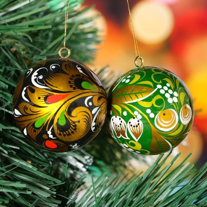 Набор шаров "Зелёные узоры" 2шт, 4 см