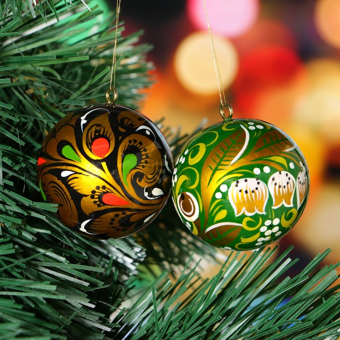 Набор шаров "Зелёные узоры" 2шт, 4 см