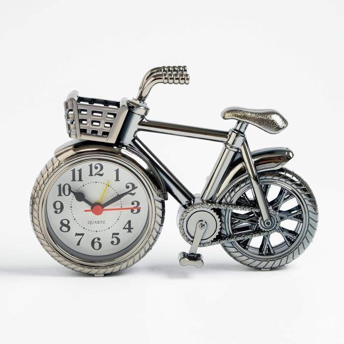 Будильник "Велосипед с корзиной", дискретный ход, d=7 см, 13.5 х18.5 см