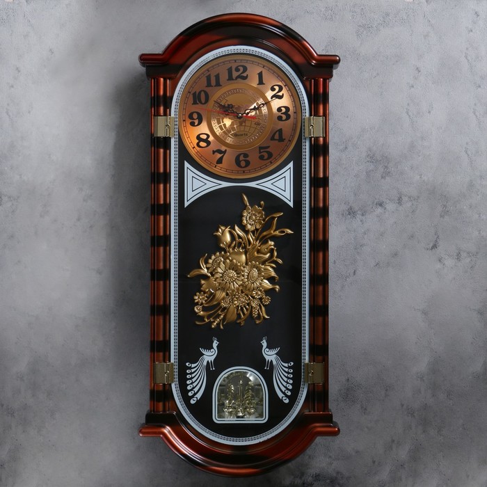 Часы настенные интерьерные ретро «Павлины», с торсионным маятником, 37х10х93 см