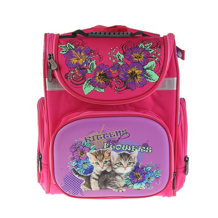 Ранец Стандарт раскладной Stavia 37*26*15 дев 3D "Котята", розовый 7709