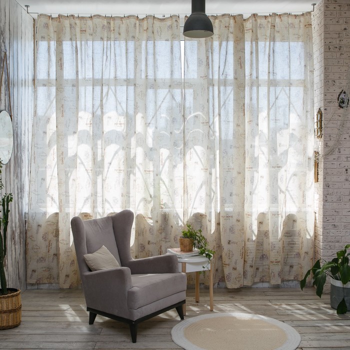 Штора портьерная "Этель" 145х280, Старинная открытка, полулён, 15% лён, 85% п/э