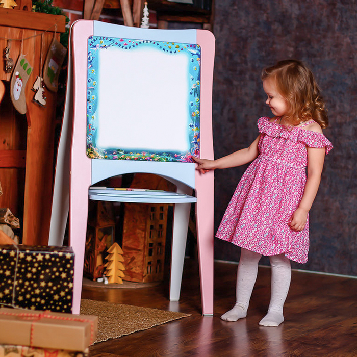 Мольберт двухсторонний "Подводный мир". Цвет розово-голубой