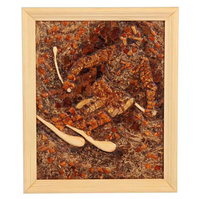 Мини панно из кедропласта "Горнолыжник" 23х28 см