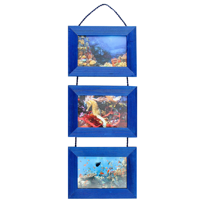 Фоторамка на 3 фото 10х15 подвесная, синяя