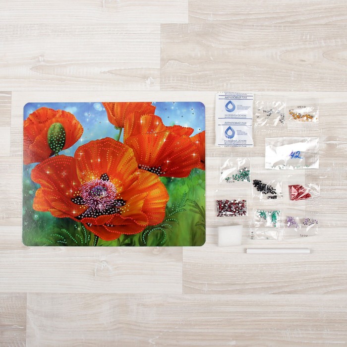 Набор для создания мозаики "Маки" DIAMOND DECOR, планшетка без рамки