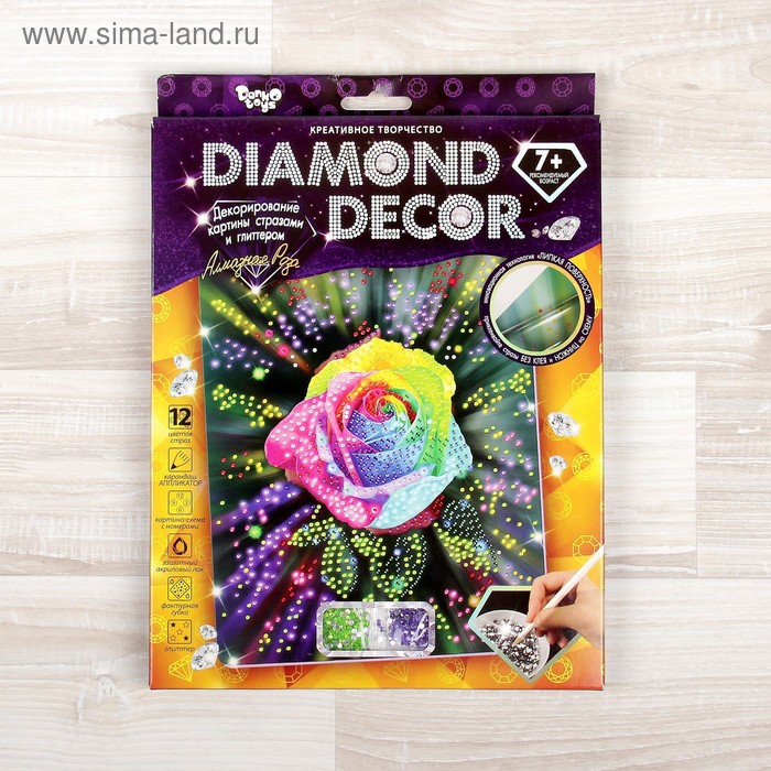 фото Набор для создания мозаики "алмазная роза" diamond decor, планшетка без рамки danko toys