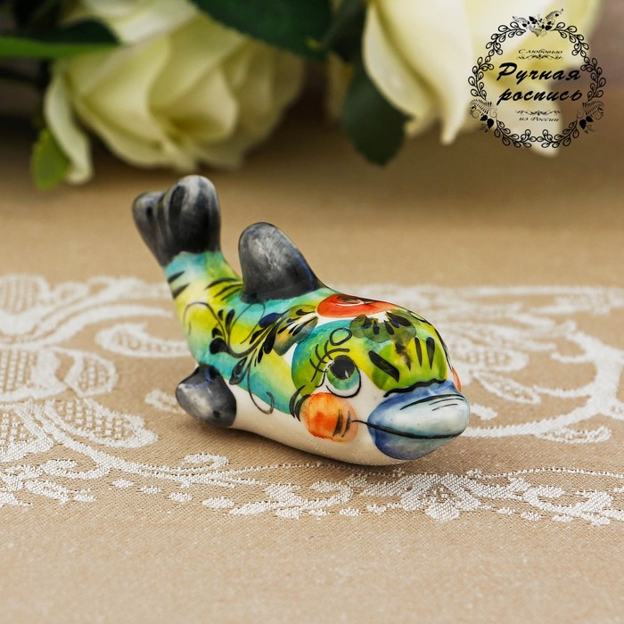 Сувенир «Дельфин», средний, 4 см, гжель