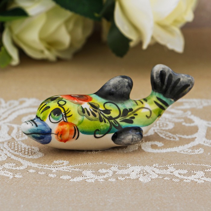 Сувенир «Дельфин», средний, 4 см, гжель