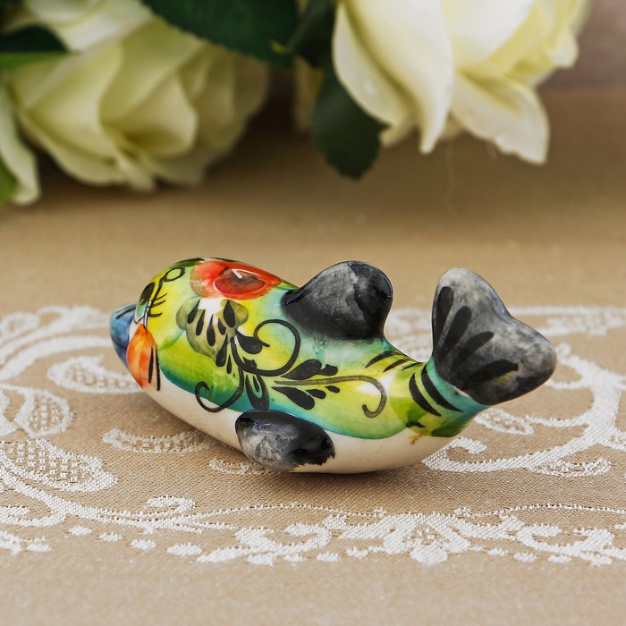 Сувенир «Дельфин», средний, 4 см, гжель