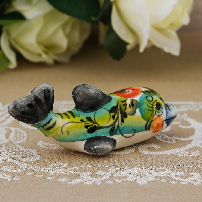 Сувенир «Дельфин», средний, 4 см, гжель