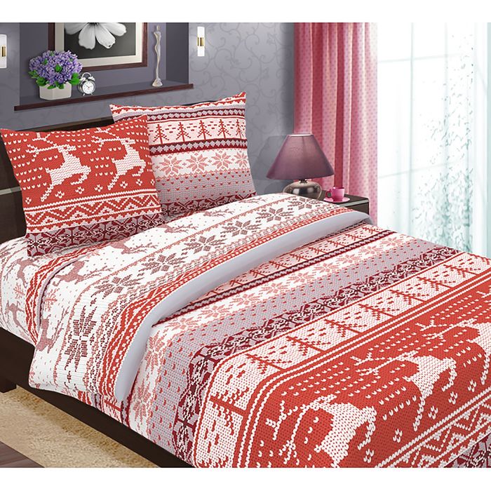 Постельное бельё 2 сп Традиция "Аляска красная", 175х217, 180х217, 70х70 см - 2 шт., бязь 125 г/м2