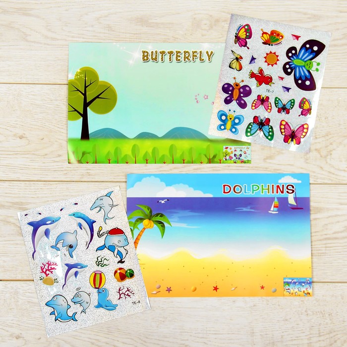 Аппликация наклейками "Пляж" 2 листа основы, 2 листа наклеек