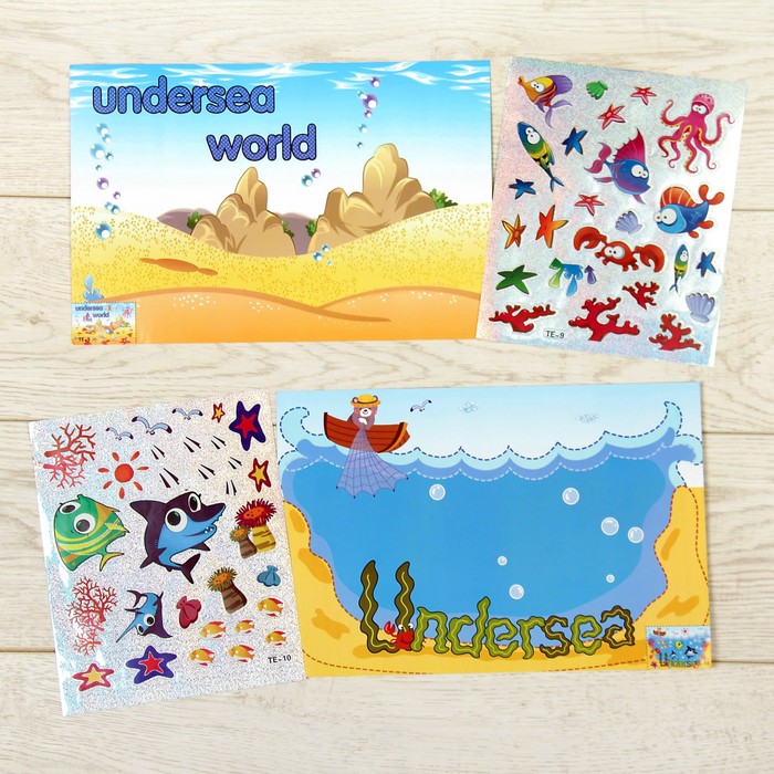 Аппликация наклейками "Жители моря" 2 листа основы, 2 листа наклеек