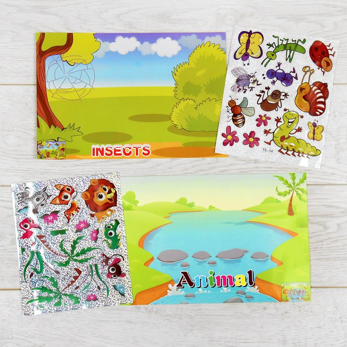 Аппликация наклейками "Насекомые" 2 листа основы, 2 листа наклеек