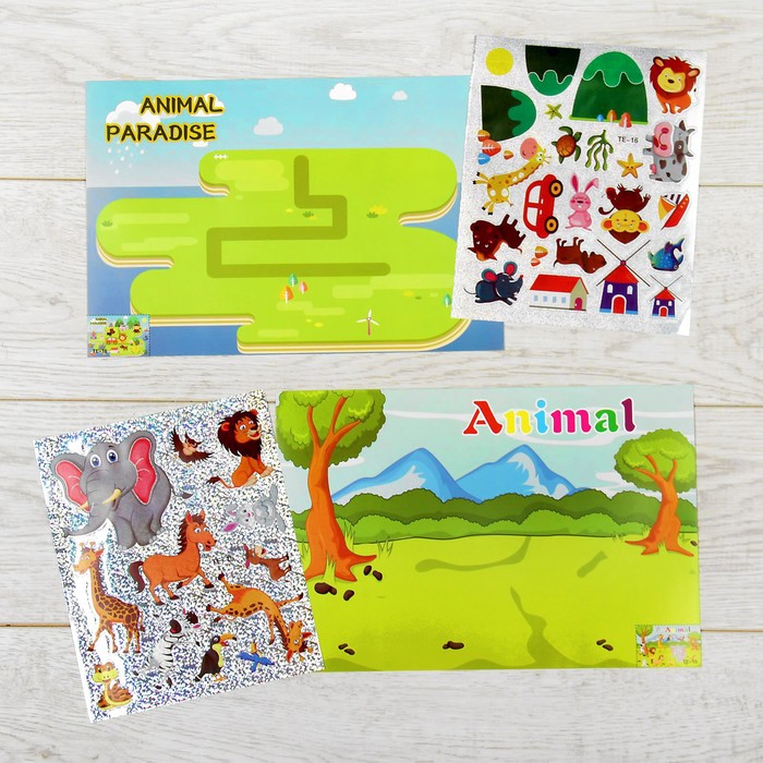 Аппликация наклейками "Животные" 2 листа основы, 2 листа наклеек