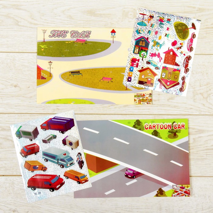 Аппликация наклейками "Машинки" 2 листа основы, 2 листа наклеек