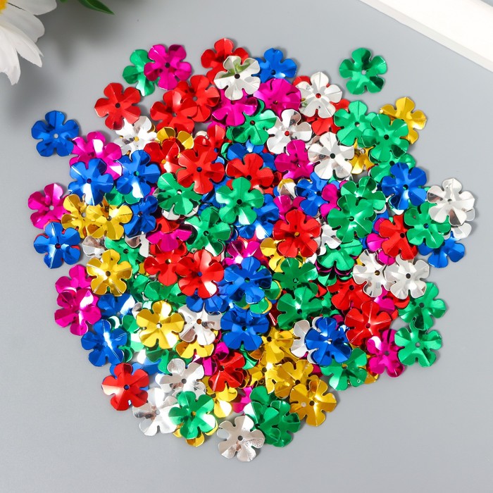 Набор для творчества пайетки 10 граммов Разноцветные цветочки 1,5х1,5 см