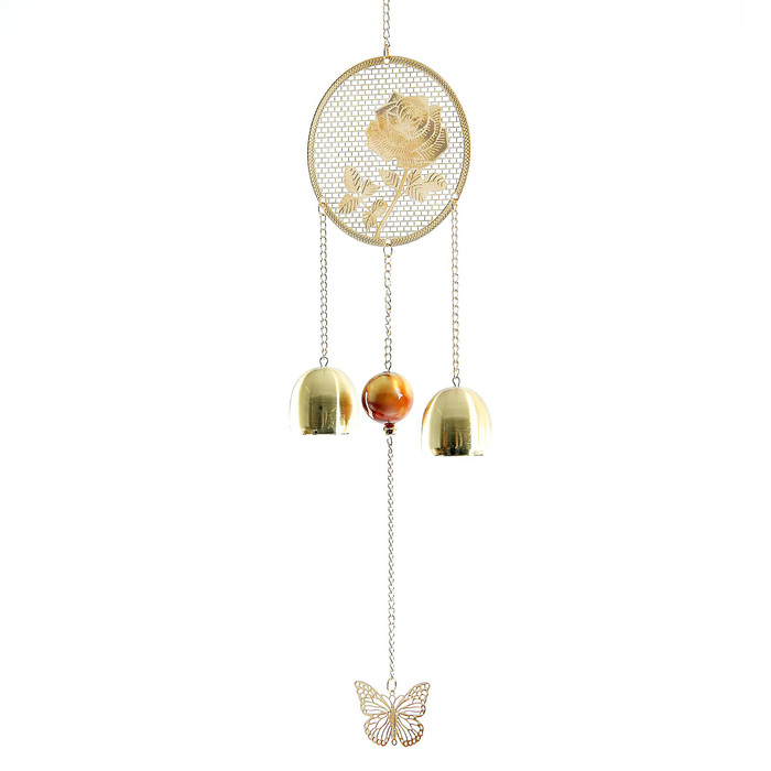 Музыка ветра металл "Роза и бабочка" золото 37 см