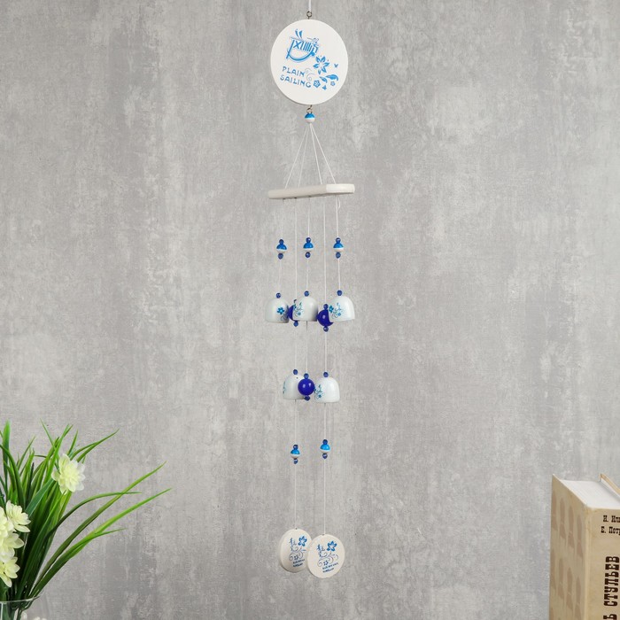 Музыка ветра "Голубые цветочки на белом" 5 колокольчиков 77 см