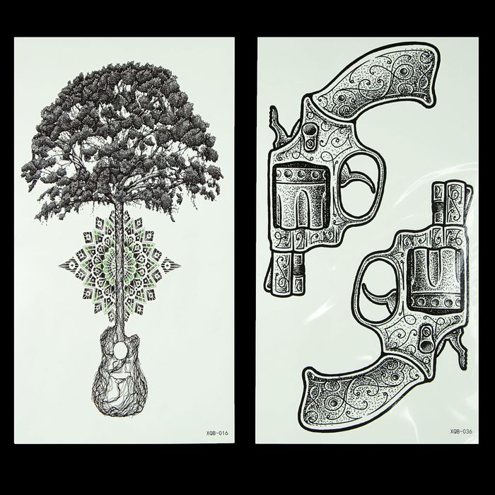 Татуировка на тело "Пистолет/Гитара" МИКС 21х11,5 см