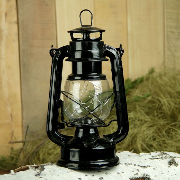 Сувенир металл "Керосиновая лампа" от батареек чёрная 28х15х11,5 см