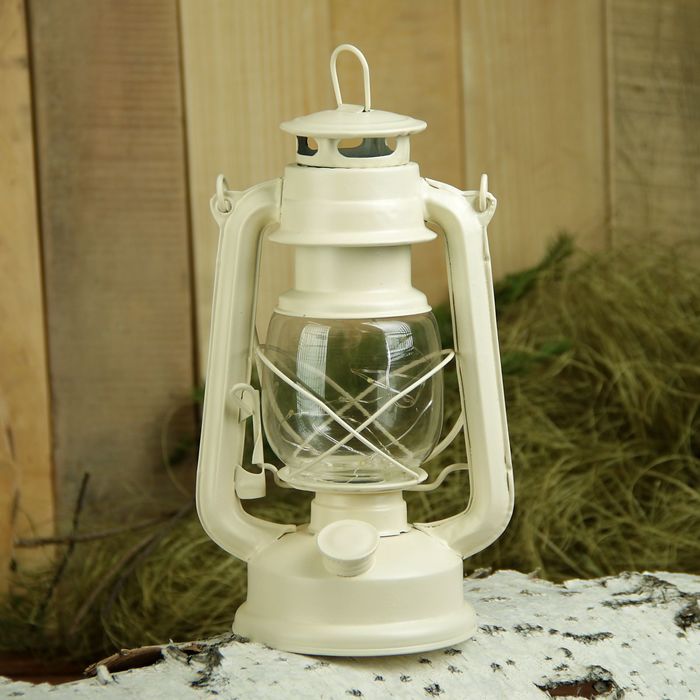 Сувенир металл "Керосиновая лампа" от батареек белая 28х15х11,5 см