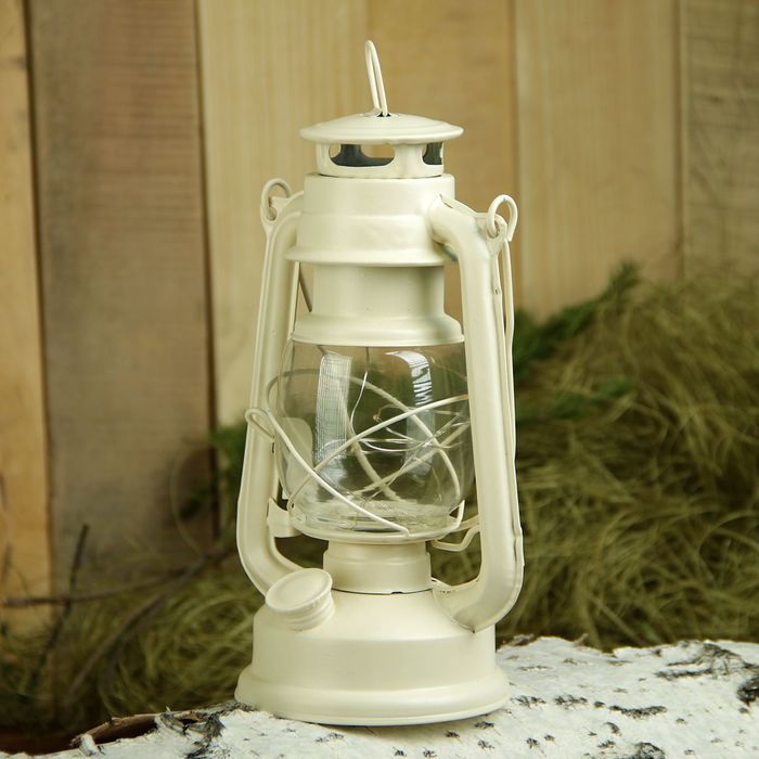 Сувенир металл "Керосиновая лампа" от батареек белая 28х15х11,5 см