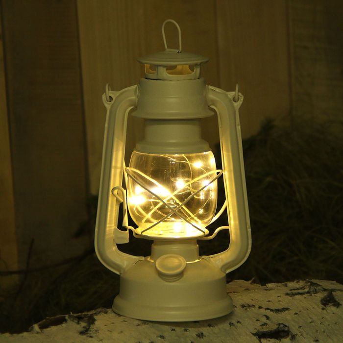 Сувенир металл "Керосиновая лампа" от батареек белая 28х15х11,5 см