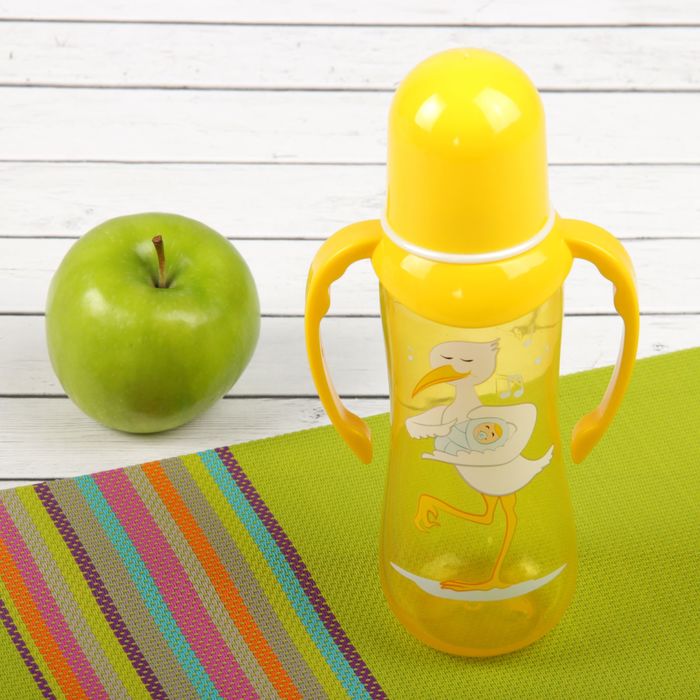 Бутылочка для кормления «Аисты» цветная, с талией и ручками, 250 мл, цвета МИКС