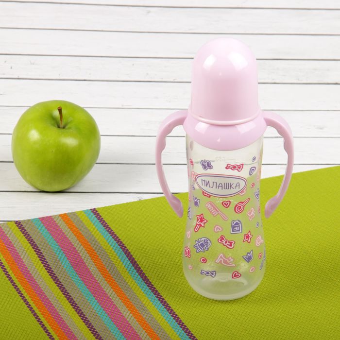 Бутылочка для кормления «Мамина радость», с талией и ручками, 250 мл, цвета МИКС