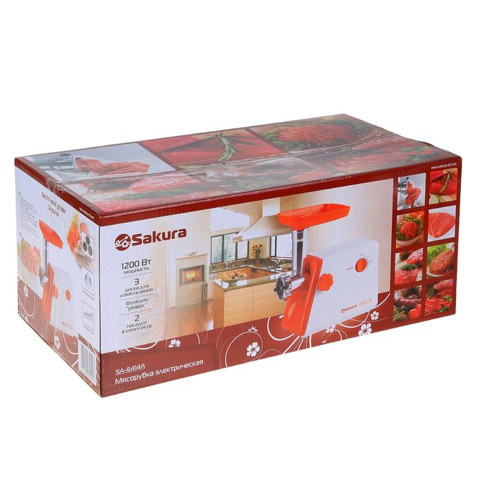 Мясорубка электрическая Sakura SA-6414A, 1200 Вт, реверс, ножи из нержавеющей стали