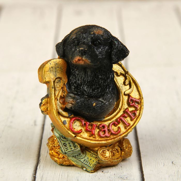Сувенир полистоун "Ротвейлер на деньгах с золотой подковой" МИКС 6,2х4,3х3,5 см