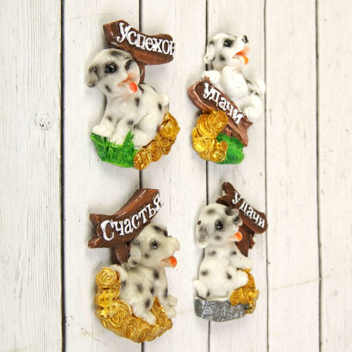 Магнит полистоун "Далматинец с монетками и указателем" МИКС 6,5х5,3 см