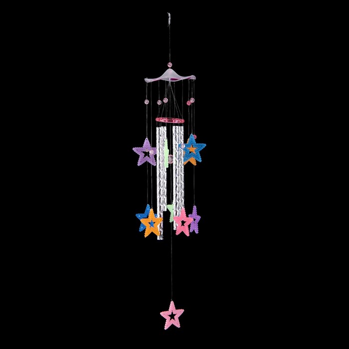 Музыка ветра пластик "Звёзды" светятся в темноте 4 трубочки + 11 фигурок 65 см МИКС