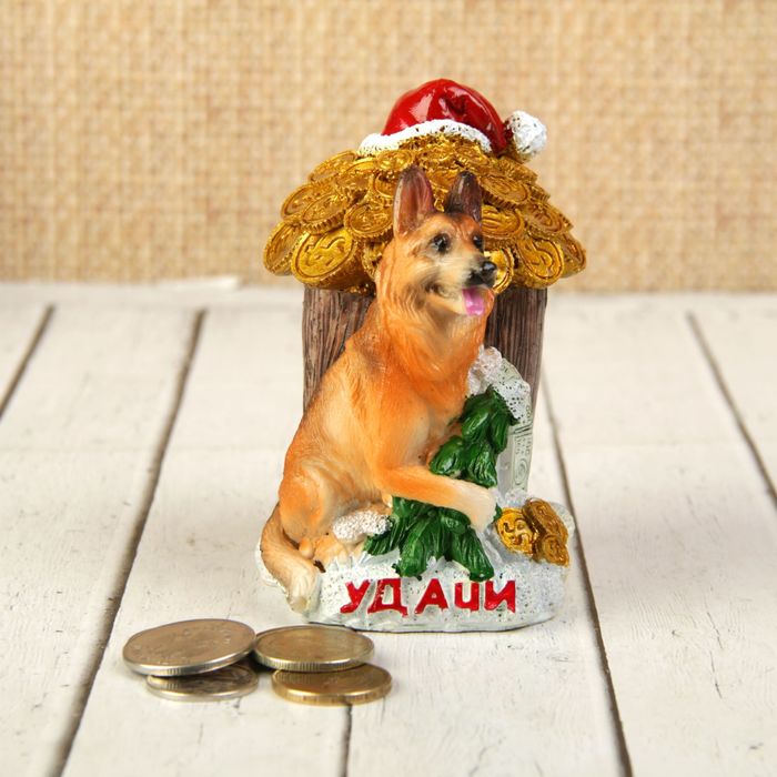 Копилка полистоун "Овчарка у будки с деньгами" МИКС 10х7х6,5 см