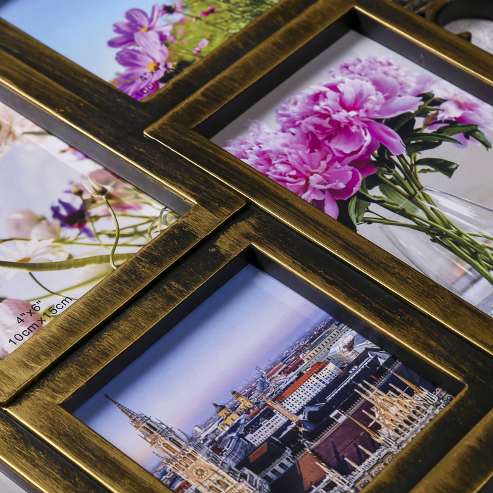 Фоторамка пластик на 5 фото 10х10 см 10х15 см 13х18 см "Флора" бронза 32х46 см