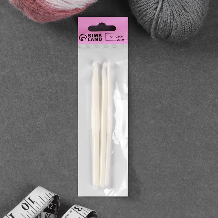 Набор крючков для вязания пластиковых, d=4/5/6мм, 14см, 3шт, цвет белый