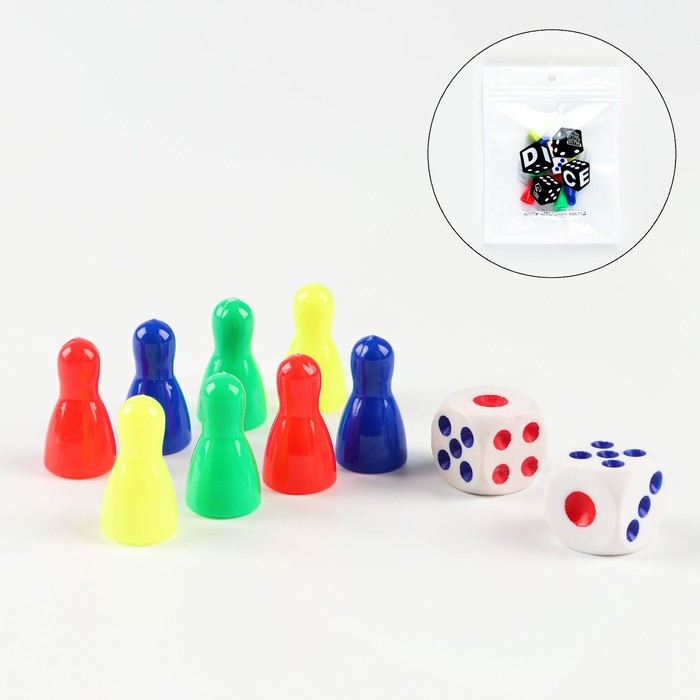 

Набор для игры в кости, 8 фишек 2.5 х 1.5 х 1.5 см, 2 кубика 1.5 х 1.5 см