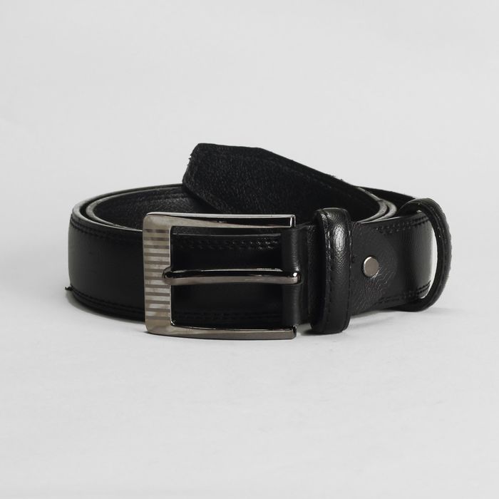 Ремень мужской "Артур", винт, 4 строчки, пряжка тёмный металл микс, цвет чёрный