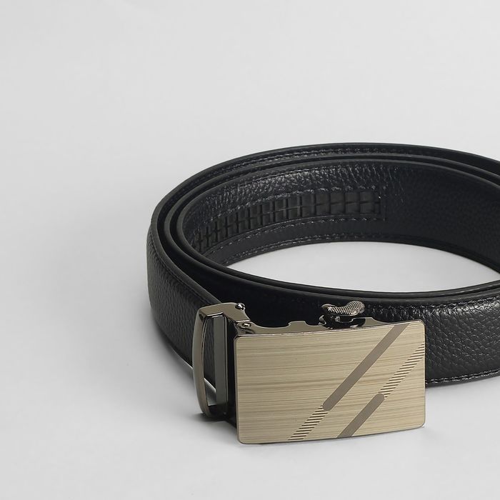 Ремень мужской, пряжка-автомат, 4 строчки, цвет чёрный