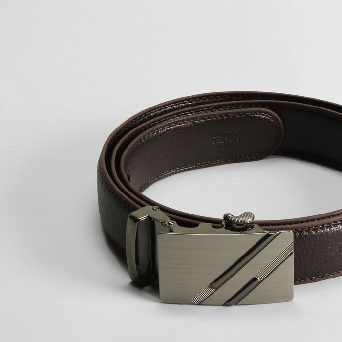 Ремень мужской, пряжка - автомат, 4 строчки, ширина - 4 см, цвет коричневый