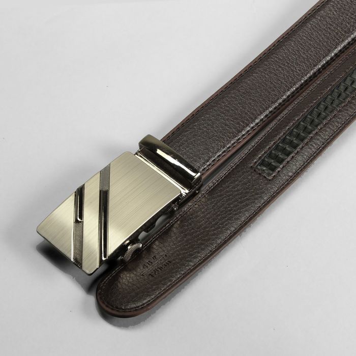 Ремень мужской, пряжка - автомат, 4 строчки, ширина - 4 см, цвет коричневый