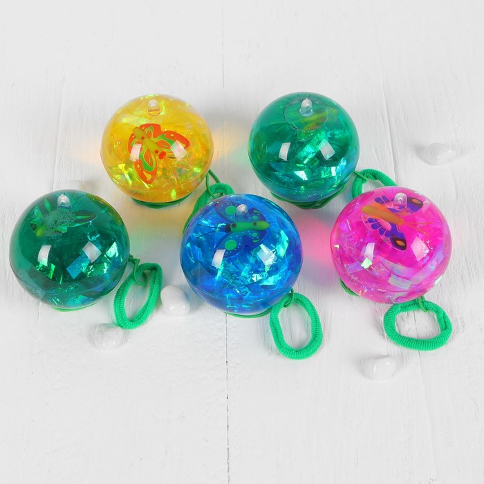 Мяч световой "Бабочка" с водой на резинке 6,5 см, цвета МИКС